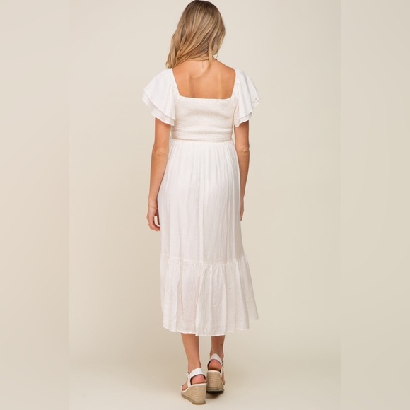 Pinkblush flutter sleeve smocked textured midi dress nwt - Picture 3 of 5